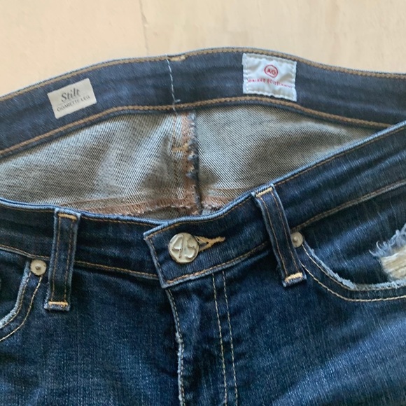 AG Stilt Cigarette leg dark blue distressed jeans - Picture 2 of 5